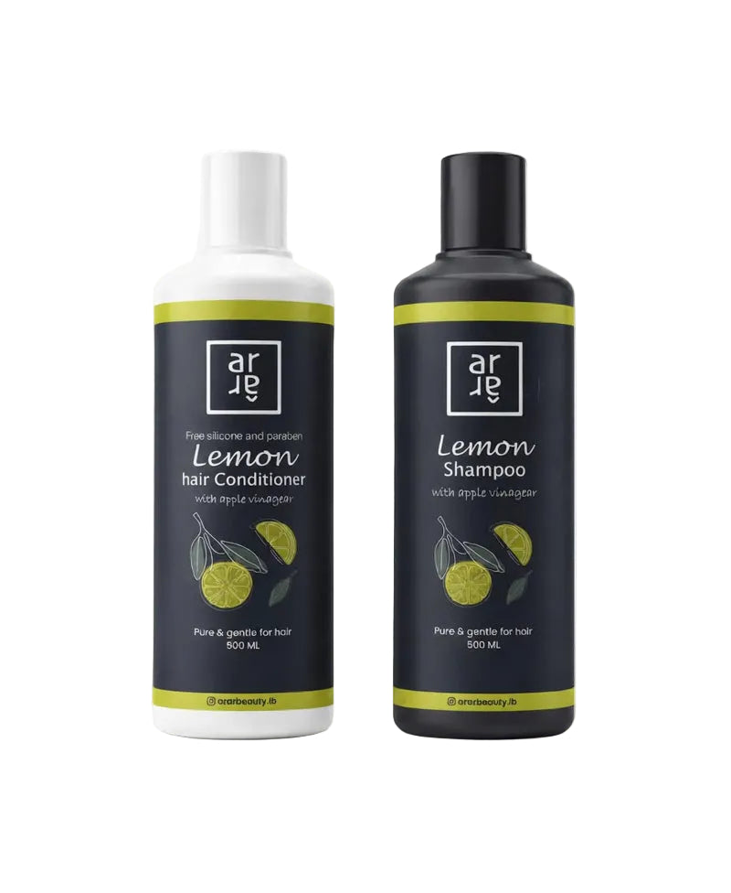 Two bottles of Arde Lemon hair care products on a white background